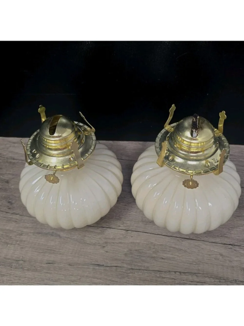 2 Cream Lamplight Farms Oil Lamp USA Functioning Lamps VTG GRANDMACORE